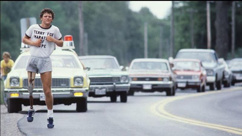 Terry Fox running the Marathon of Hope in 1980